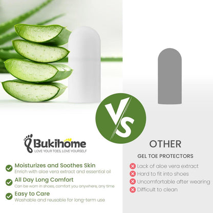 Bukihome Silikon Zehenkappen – 12er-Pack Gel-Zehenhüllen mit Aloe Vera und ätherischen Ölen – Zehenschutzkappen gegen Hühneraugen, Hornhaut (8L + 4S)