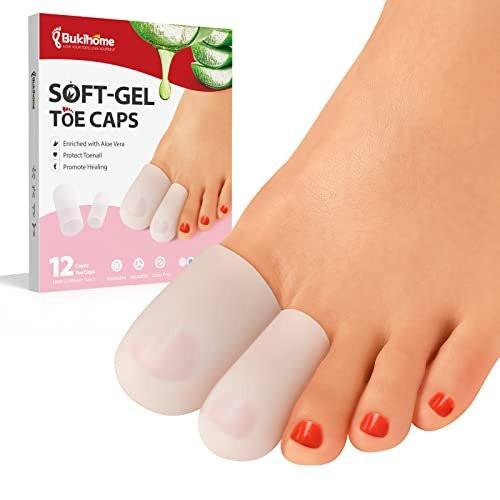 Bukihome Silikon Zehenkappen – 12er-Pack Gel-Zehenhüllen mit Aloe Vera und ätherischen Ölen – Zehenschutzkappen gegen Hühneraugen, Hornhaut (8L + 4S)