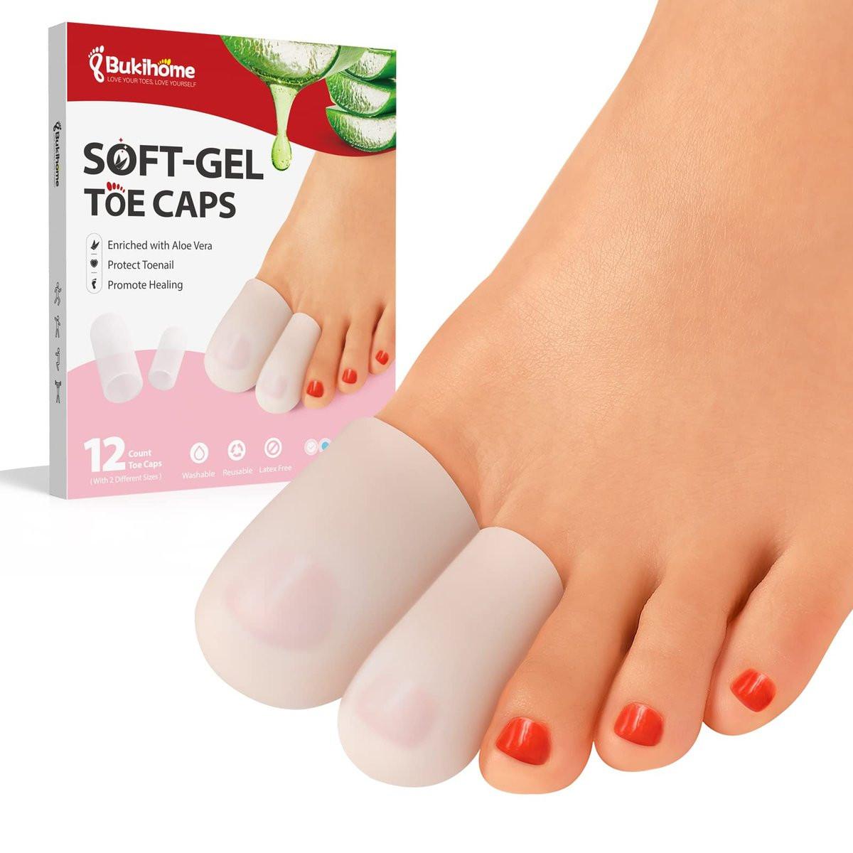 Bukihome Silikon Zehenkappen – 12er-Pack Gel-Zehenhüllen mit Aloe Vera und ätherischen Ölen – Zehenschutzkappen gegen Hühneraugen, Hornhaut (8L + 4S)