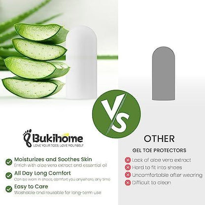 Bukihome Silikon Zehenkappen – 12er-Pack Gel-Zehenhüllen mit Aloe Vera und ätherischen Ölen – Zehenschutzkappen gegen Hühneraugen, Hornhaut (8L + 4S)
