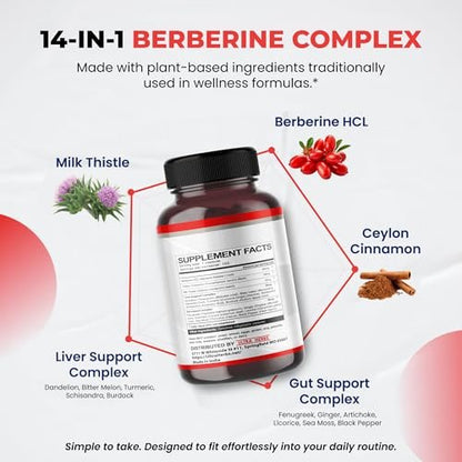 Ultra Herbs Premium Berberin mit Zimt und Mariendistel – Unterstützt Leberfunktion, Darmgesundheit und Immunsystem (150 Kapseln)