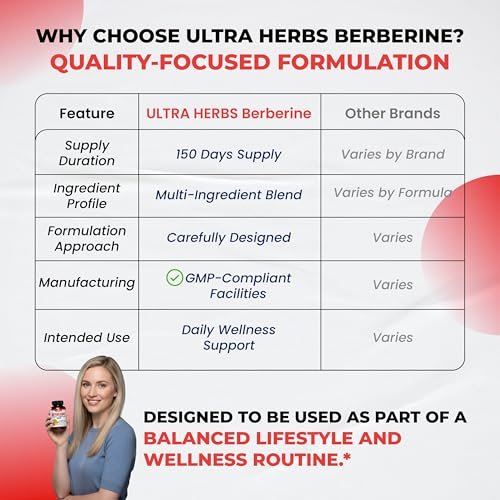 Ultra Herbs Premium Berberin mit Zimt und Mariendistel – Unterstützt Leberfunktion, Darmgesundheit und Immunsystem (150 Kapseln)