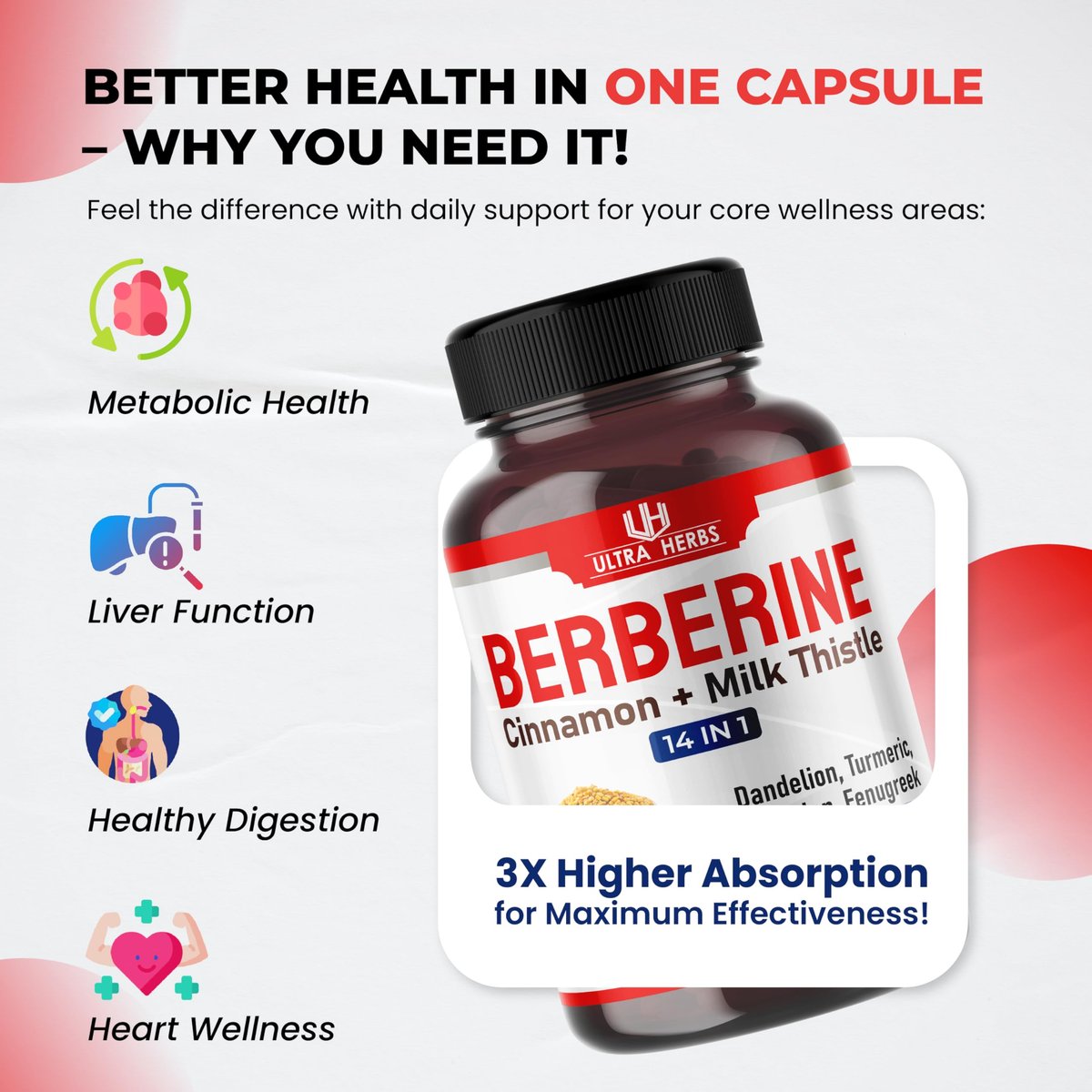 Ultra Herbs Premium Berberin mit Zimt und Mariendistel – Unterstützt Leberfunktion, Darmgesundheit und Immunsystem (150 Kapseln)