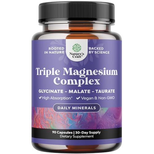 Triple Magnesium Complex Supplement - Hochabsorbierendes Magnesiumtaurat, Glycinat & Malat für Schlaf, Muskeln, Knochen & Stimmung - Non GMO, vegan - 90 Kapseln