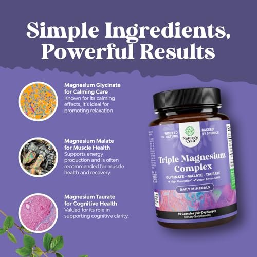 Triple Magnesium Complex Supplement - Hochabsorbierendes Magnesiumtaurat, Glycinat & Malat für Schlaf, Muskeln, Knochen & Stimmung - Non GMO, vegan - 90 Kapseln