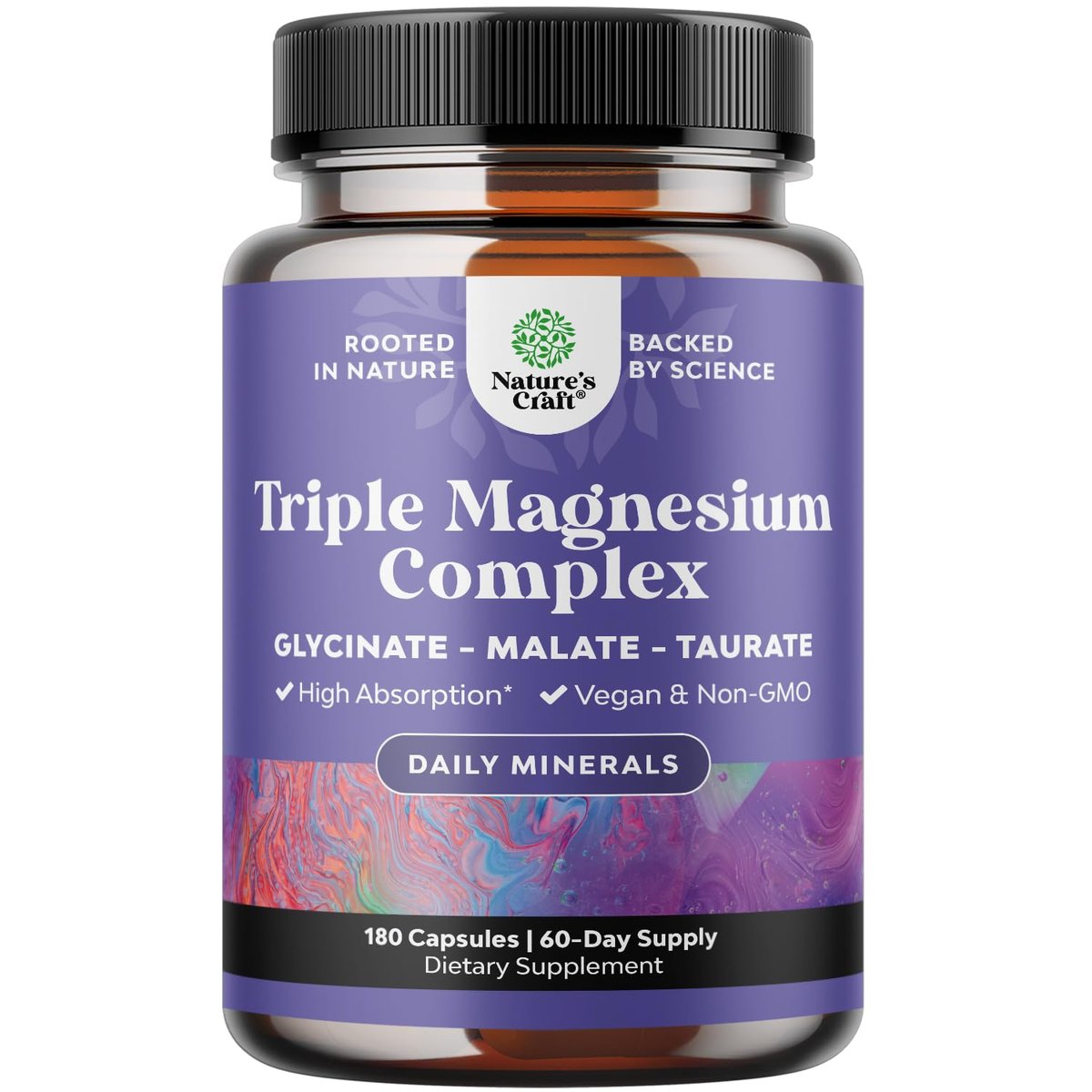Triple Magnesium Komplex Supplement – Hochabsorbierendes Magnesiumglycinat, Malat & Taurat für Muskelenergie und Herzgesundheit – 400 mg Kapseln, 180 Stück