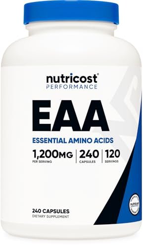 Nutricost EAA Kapseln 1200mg, 240 Kapseln - Essentielle Aminosäuren, 120 Portionen - Non-GMO, Glutenfrei & Vegan