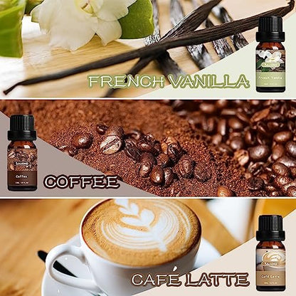 SALKING Duftöle Set Coffee Shop – Premium Aromaöle für Diffuser, Seifen- und Kerzenherstellung – Blaubeer-Pfannkuchen, Kaffee, Café Latte, Heiße Schokolade, French Vanille, Schwarzer Tee