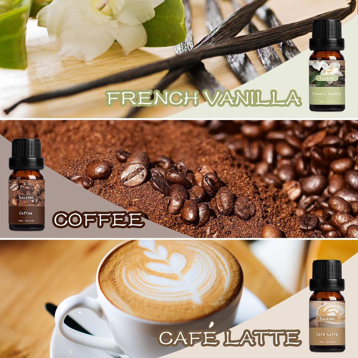SALKING Duftöle Set Coffee Shop – Premium Aromaöle für Diffuser, Seifen- und Kerzenherstellung – Blaubeer-Pfannkuchen, Kaffee, Café Latte, Heiße Schokolade, French Vanille, Schwarzer Tee