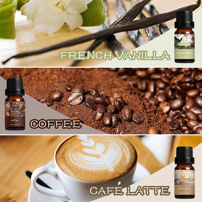 SALKING Duftöle Set Coffee Shop – Premium Aromaöle für Diffuser, Seifen- und Kerzenherstellung – Blaubeer-Pfannkuchen, Kaffee, Café Latte, Heiße Schokolade, French Vanille, Schwarzer Tee