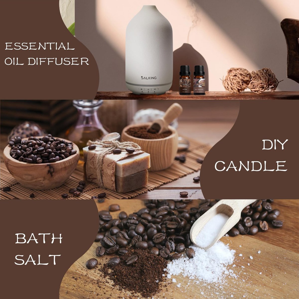SALKING Duftöle Set Coffee Shop – Premium Aromaöle für Diffuser, Seifen- und Kerzenherstellung – Blaubeer-Pfannkuchen, Kaffee, Café Latte, Heiße Schokolade, French Vanille, Schwarzer Tee