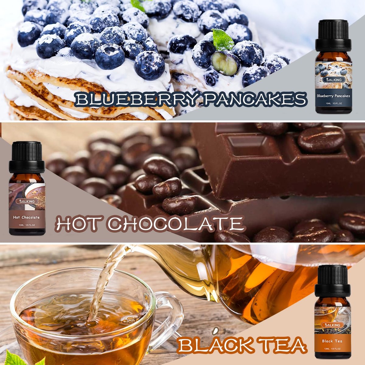 SALKING Duftöle Set Coffee Shop – Premium Aromaöle für Diffuser, Seifen- und Kerzenherstellung – Blaubeer-Pfannkuchen, Kaffee, Café Latte, Heiße Schokolade, French Vanille, Schwarzer Tee