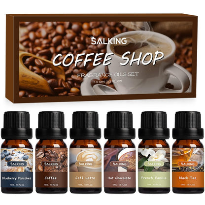 SALKING Duftöle Set Coffee Shop – Premium Aromaöle für Diffuser, Seifen- und Kerzenherstellung – Blaubeer-Pfannkuchen, Kaffee, Café Latte, Heiße Schokolade, French Vanille, Schwarzer Tee