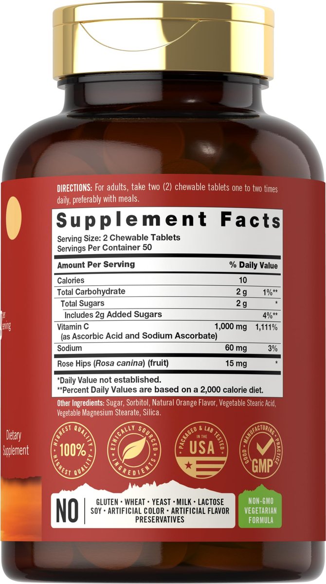 Carlyle Vitamin C Kautabletten | 1000 mg | 100 Tabletten | Natürlicher Orangen-Geschmack | Vegetarisch, Nicht-GVO & Glutenfrei | Tahoe Nutritionals