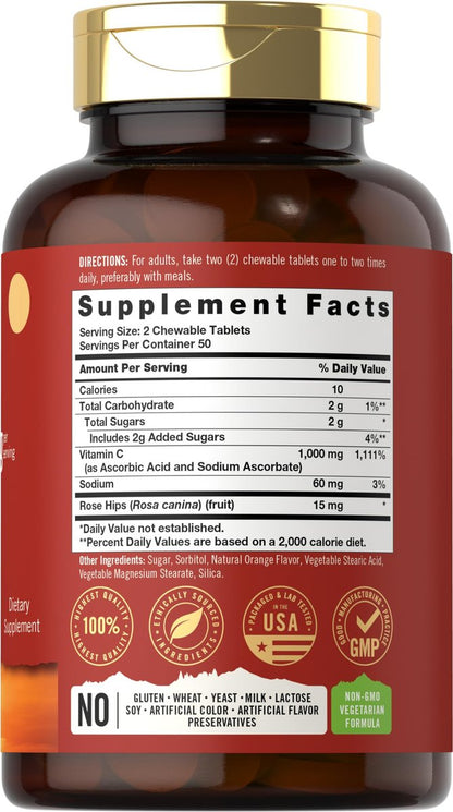 Carlyle Vitamin C Kautabletten | 1000 mg | 100 Tabletten | Natürlicher Orangen-Geschmack | Vegetarisch, Nicht-GVO & Glutenfrei | Tahoe Nutritionals