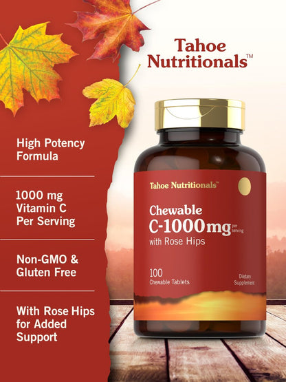 Carlyle Vitamin C Kautabletten | 1000 mg | 100 Tabletten | Natürlicher Orangen-Geschmack | Vegetarisch, Nicht-GVO & Glutenfrei | Tahoe Nutritionals