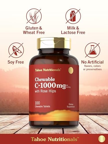 Carlyle Vitamin C Kautabletten | 1000 mg | 100 Tabletten | Natürlicher Orangen-Geschmack | Vegetarisch, Nicht-GVO & Glutenfrei | Tahoe Nutritionals