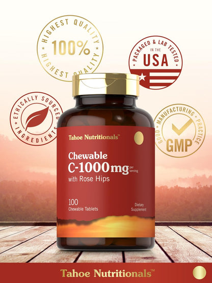 Carlyle Vitamin C Kautabletten | 1000 mg | 100 Tabletten | Natürlicher Orangen-Geschmack | Vegetarisch, Nicht-GVO & Glutenfrei | Tahoe Nutritionals