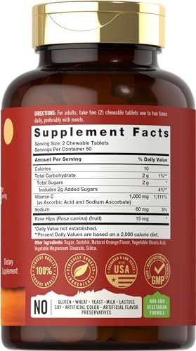 Carlyle Vitamin C Kautabletten | 1000 mg | 100 Tabletten | Natürlicher Orangen-Geschmack | Vegetarisch, Nicht-GVO & Glutenfrei | Tahoe Nutritionals
