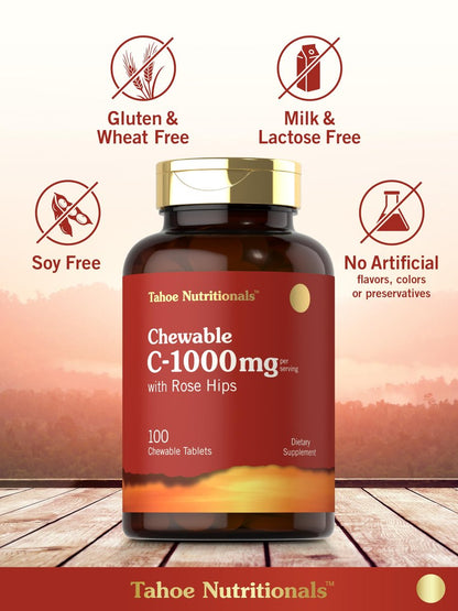 Carlyle Vitamin C Kautabletten | 1000 mg | 100 Tabletten | Natürlicher Orangen-Geschmack | Vegetarisch, Nicht-GVO & Glutenfrei | Tahoe Nutritionals