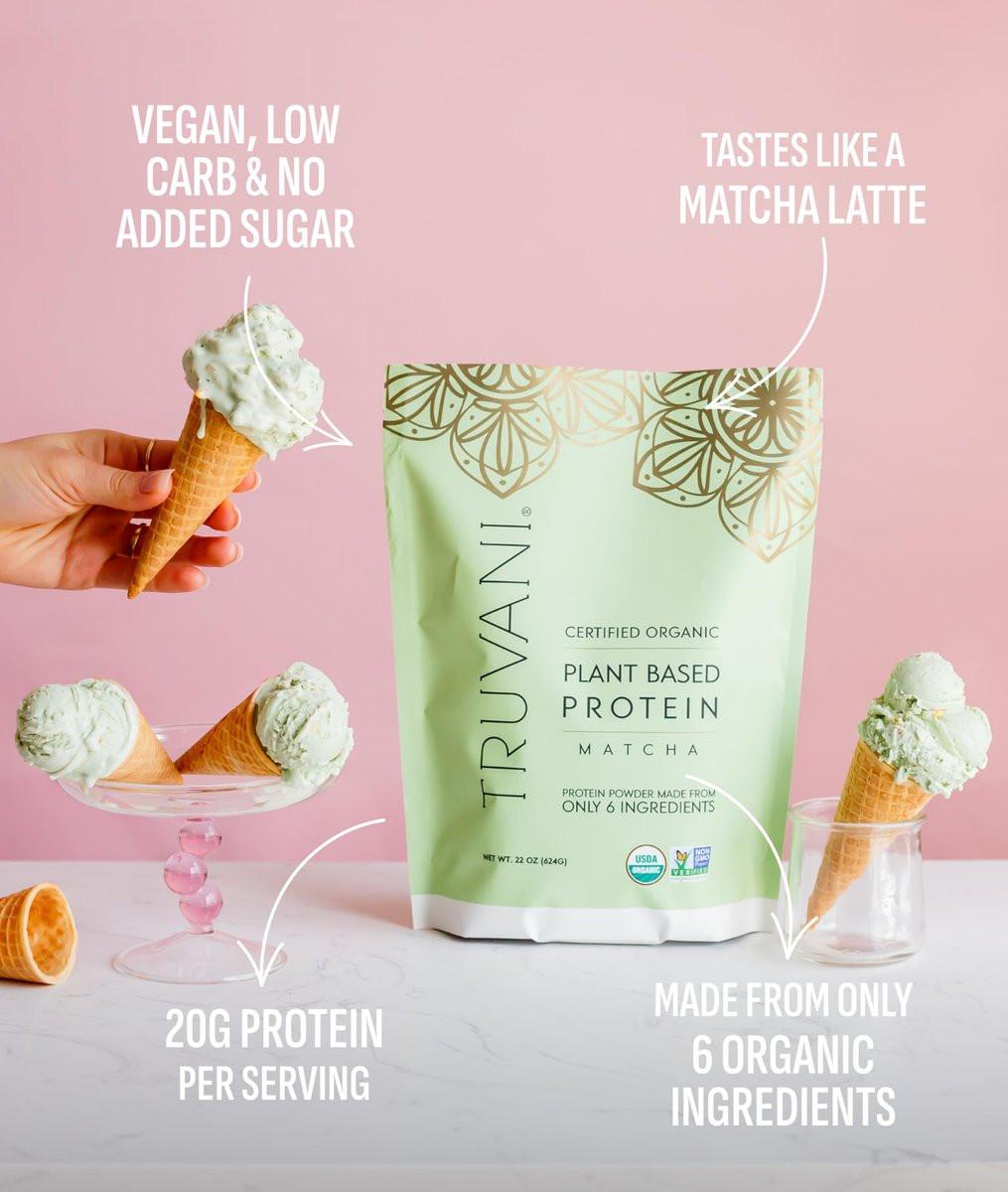 Truvani Veganes Erbsenproteinpulver | Matcha | 20g organisches pflanzliches Protein | 1 Portion | Keto | Gluten- & laktosefrei | Low Carb | Ohne Zuckerzusatz