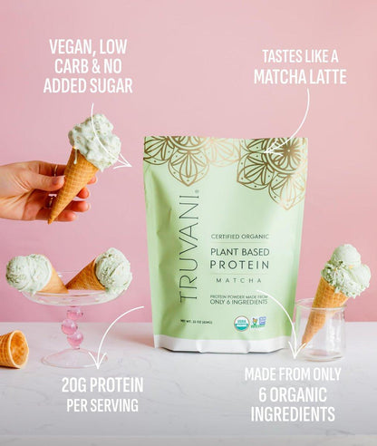 Truvani Veganes Erbsenproteinpulver | Matcha | 20g organisches pflanzliches Protein | 1 Portion | Keto | Gluten- & laktosefrei | Low Carb | Ohne Zuckerzusatz