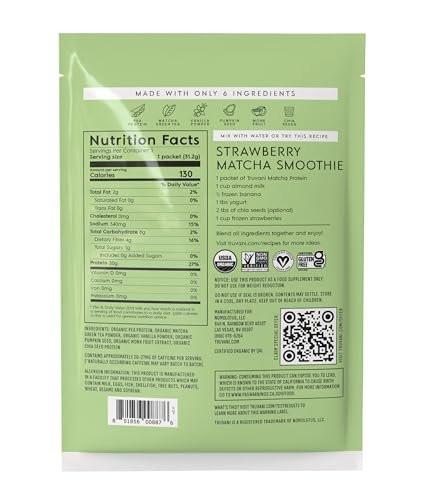 Truvani Veganes Erbsenproteinpulver | Matcha | 20g organisches pflanzliches Protein | 1 Portion | Keto | Gluten- & laktosefrei | Low Carb | Ohne Zuckerzusatz