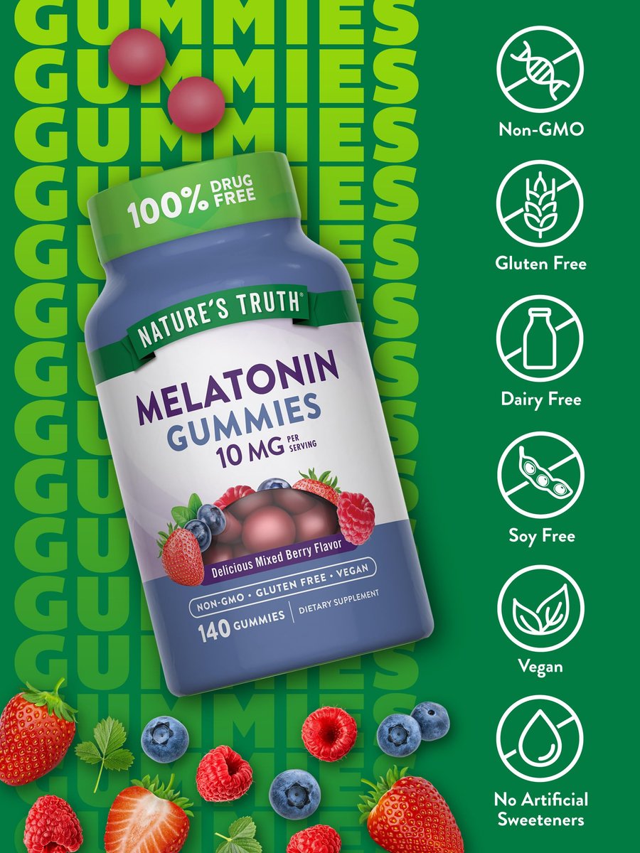 Nature's Truth Melatonin Gummis | 10 mg | 140 Stück | Beerengeschmack | Veganes, Nicht-GVO & Glutenfreies Schlafmittel für Erwachsene