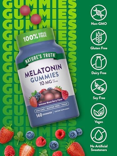 Nature's Truth Melatonin Gummis | 10 mg | 140 Stück | Beerengeschmack | Veganes, Nicht-GVO & Glutenfreies Schlafmittel für Erwachsene