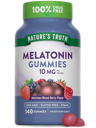 Nature's Truth Melatonin Gummis | 10 mg | 140 Stück | Beerengeschmack | Veganes, Nicht-GVO & Glutenfreies Schlafmittel für Erwachsene