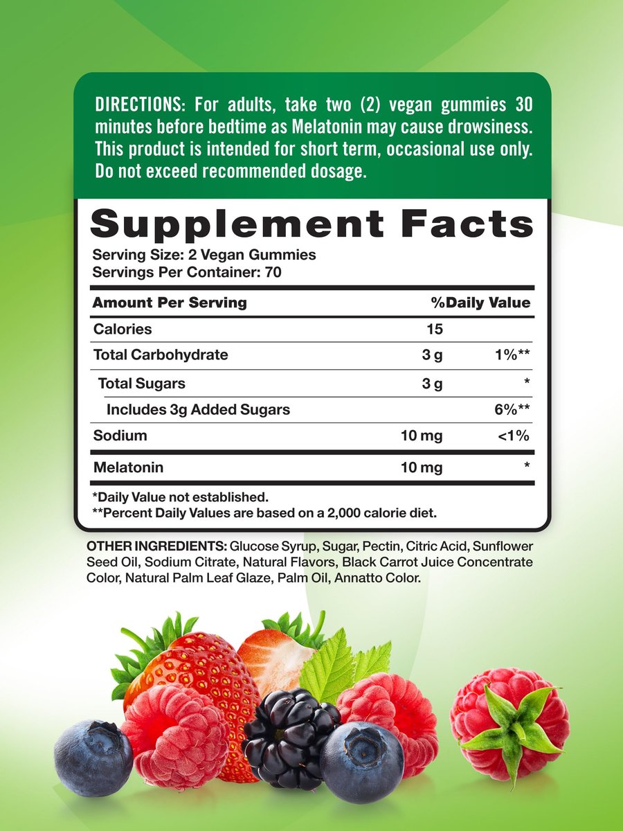 Nature's Truth Melatonin Gummis | 10 mg | 140 Stück | Beerengeschmack | Veganes, Nicht-GVO & Glutenfreies Schlafmittel für Erwachsene