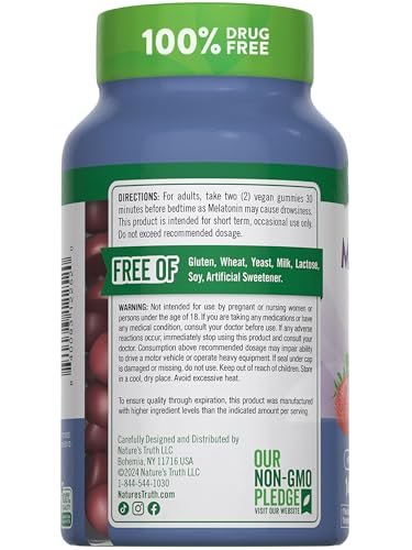 Nature's Truth Melatonin Gummis | 10 mg | 140 Stück | Beerengeschmack | Veganes, Nicht-GVO & Glutenfreies Schlafmittel für Erwachsene