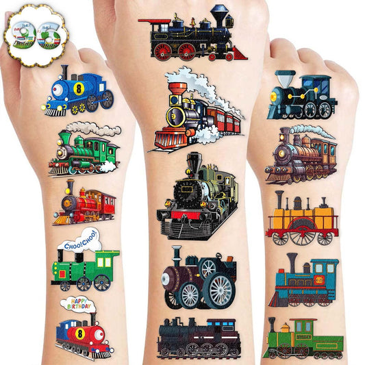 8 Blätter (96 Stück) Zug Tattoos für Kinder – Temporäre Tattoos für Geburtstagsfeiern, Zugparty-Dekoration, Mitgebsel, Aufkleber für Jungen und Mädchen, Klassenzimmerpreise
