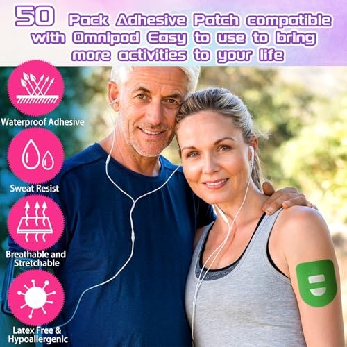 Nuanchu 50 Stücke 5 Klebepflaster kompatibel mit Omnipod – wasserdicht & schweißbeständig, vorgeschnittene medizinische Abdeckfolie für Diabetiker-Sensoren, kontinuierlicher Glukosemonitor-Schutz (bunt)