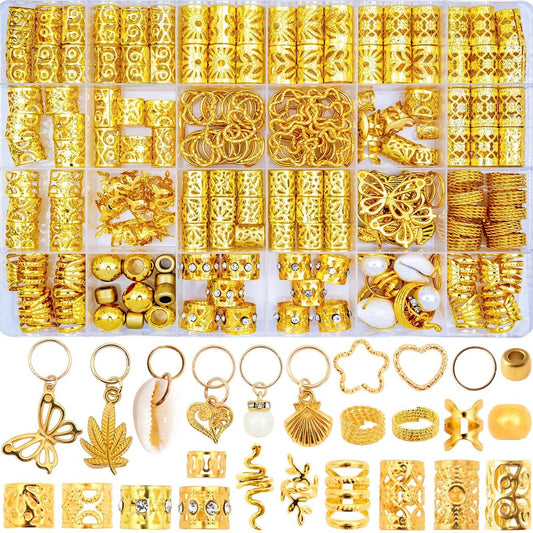 236-teiliges Gold-Haar-Accessoire-Set: Schmuck, Charms, Ringe und Manschetten für Braids, Dreadlocks, Loc-Frisuren und Rave-Haarstyling