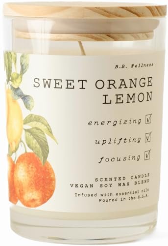 LEOBEN CO Sweet Orange Lemon Duftkerze – 9oz, B.B. Wellness Collection – 50 Std Brenndauer – Handgegossen in Kalifornien mit veganem Sojawachs und ätherischen Ölen