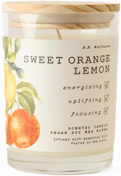 LEOBEN CO Sweet Orange Lemon Duftkerze – 9oz, B.B. Wellness Collection – 50 Std Brenndauer – Handgegossen in Kalifornien mit veganem Sojawachs und ätherischen Ölen