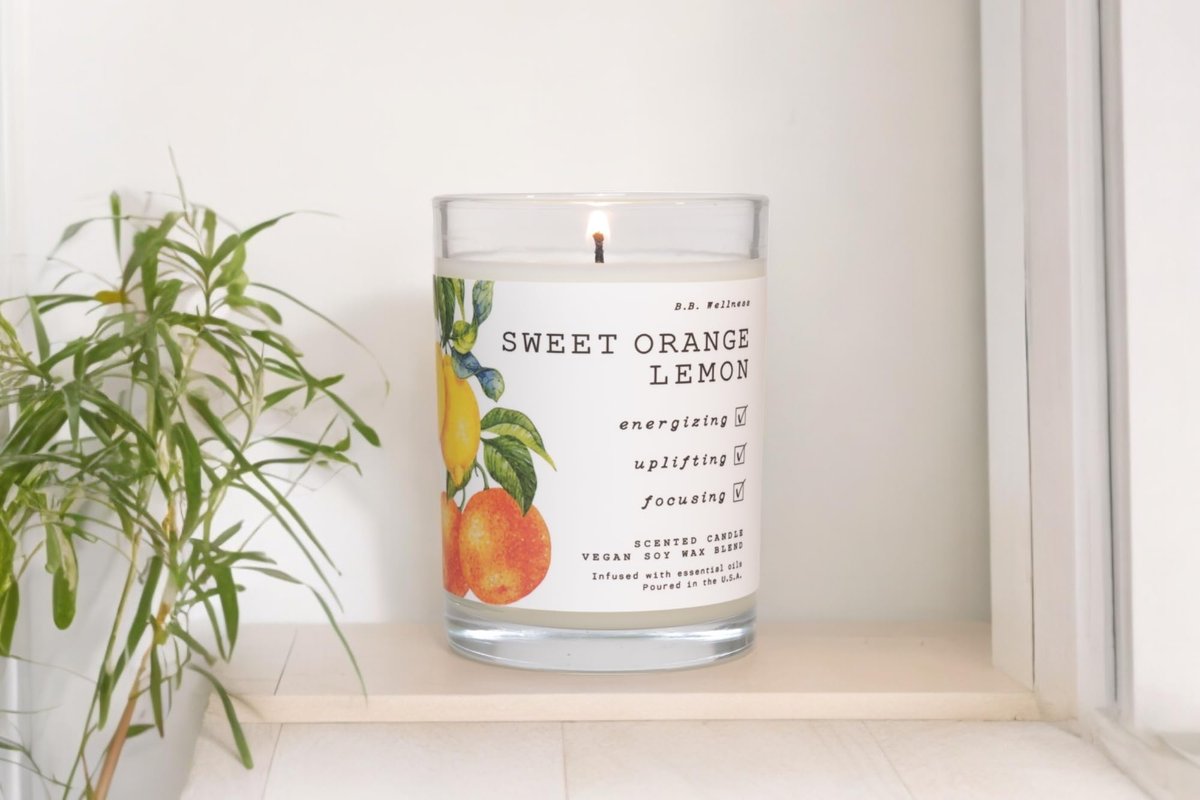 LEOBEN CO Sweet Orange Lemon Duftkerze – 9oz, B.B. Wellness Collection – 50 Std Brenndauer – Handgegossen in Kalifornien mit veganem Sojawachs und ätherischen Ölen