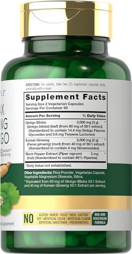Carlyle Panax Ginseng & Ginkgo | 120 vegane Kapseln | Nicht-GVO & glutenfreies Nahrungsergänzungsmittel