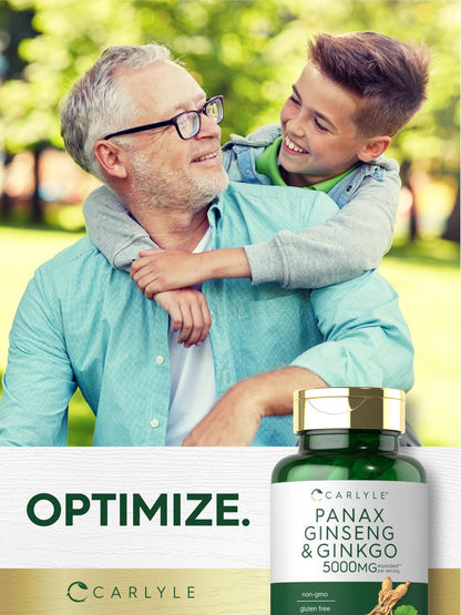 Carlyle Panax Ginseng & Ginkgo | 120 vegane Kapseln | Nicht-GVO & glutenfreies Nahrungsergänzungsmittel
