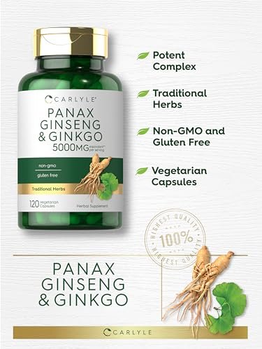 Carlyle Panax Ginseng & Ginkgo | 120 vegane Kapseln | Nicht-GVO & glutenfreies Nahrungsergänzungsmittel
