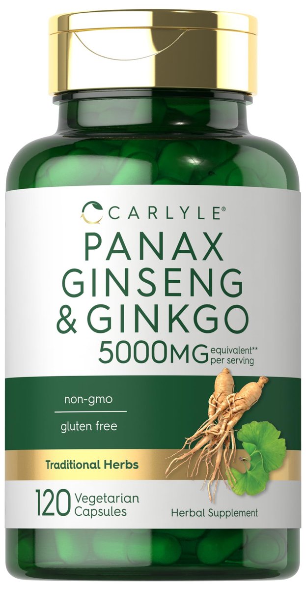 Carlyle Panax Ginseng & Ginkgo | 120 vegane Kapseln | Nicht-GVO & glutenfreies Nahrungsergänzungsmittel