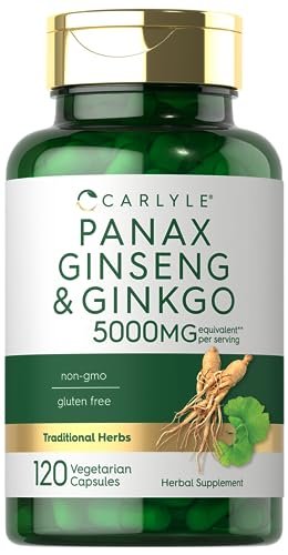 Carlyle Panax Ginseng & Ginkgo | 120 vegane Kapseln | Nicht-GVO & glutenfreies Nahrungsergänzungsmittel