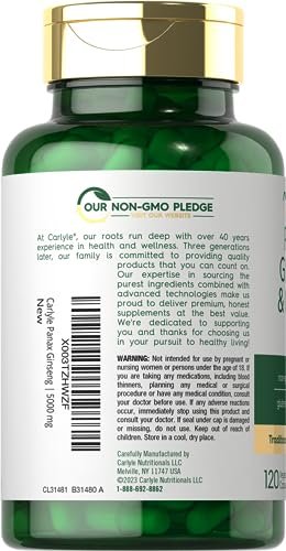 Carlyle Panax Ginseng & Ginkgo | 120 vegane Kapseln | Nicht-GVO & glutenfreies Nahrungsergänzungsmittel