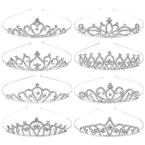 Cinaci 8er-Pack Silberne Metall-Glitzer-Stirnbänder mit Strasssteinen für Hochzeit, Geburtstag, Prinzessinnen-Party – Haarreifen für Mädchen, Jugendliche, Frauen und Bräute