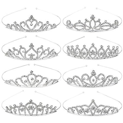 Cinaci 8er-Pack Silberne Metall-Glitzer-Stirnbänder mit Strasssteinen für Hochzeit, Geburtstag, Prinzessinnen-Party – Haarreifen für Mädchen, Jugendliche, Frauen und Bräute