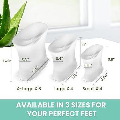 Welnove Upgrade Gel-Zehenspreizer – 16er-Pack mit Aloe-Vera-Extrakt angereicherte Silikon-Zehenspreizer für überlappende Zehen, Ballen, Hühneraugen – Ballenkorrektor für Damen und Herren (3 Größen)