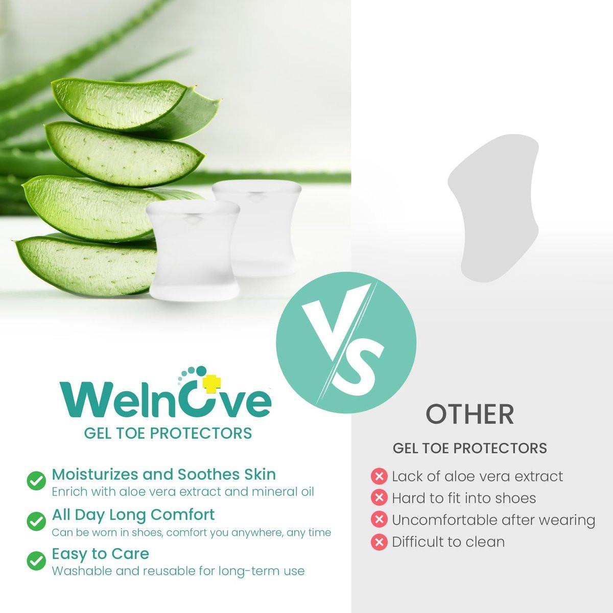 Welnove Upgrade Gel-Zehenspreizer – 16er-Pack mit Aloe-Vera-Extrakt angereicherte Silikon-Zehenspreizer für überlappende Zehen, Ballen, Hühneraugen – Ballenkorrektor für Damen und Herren (3 Größen)