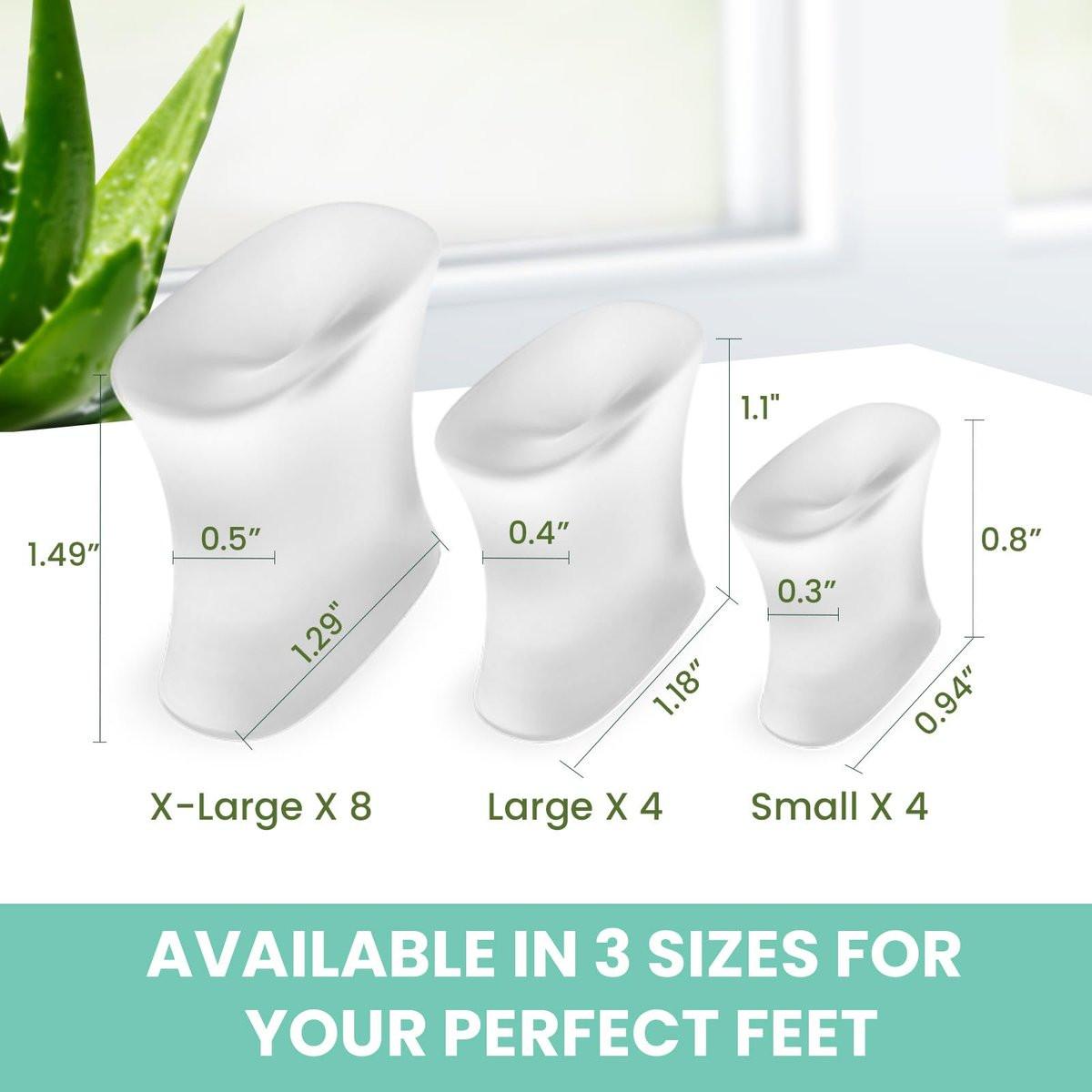 Welnove Upgrade Gel-Zehenspreizer – 16er-Pack mit Aloe-Vera-Extrakt angereicherte Silikon-Zehenspreizer für überlappende Zehen, Ballen, Hühneraugen – Ballenkorrektor für Damen und Herren (3 Größen)