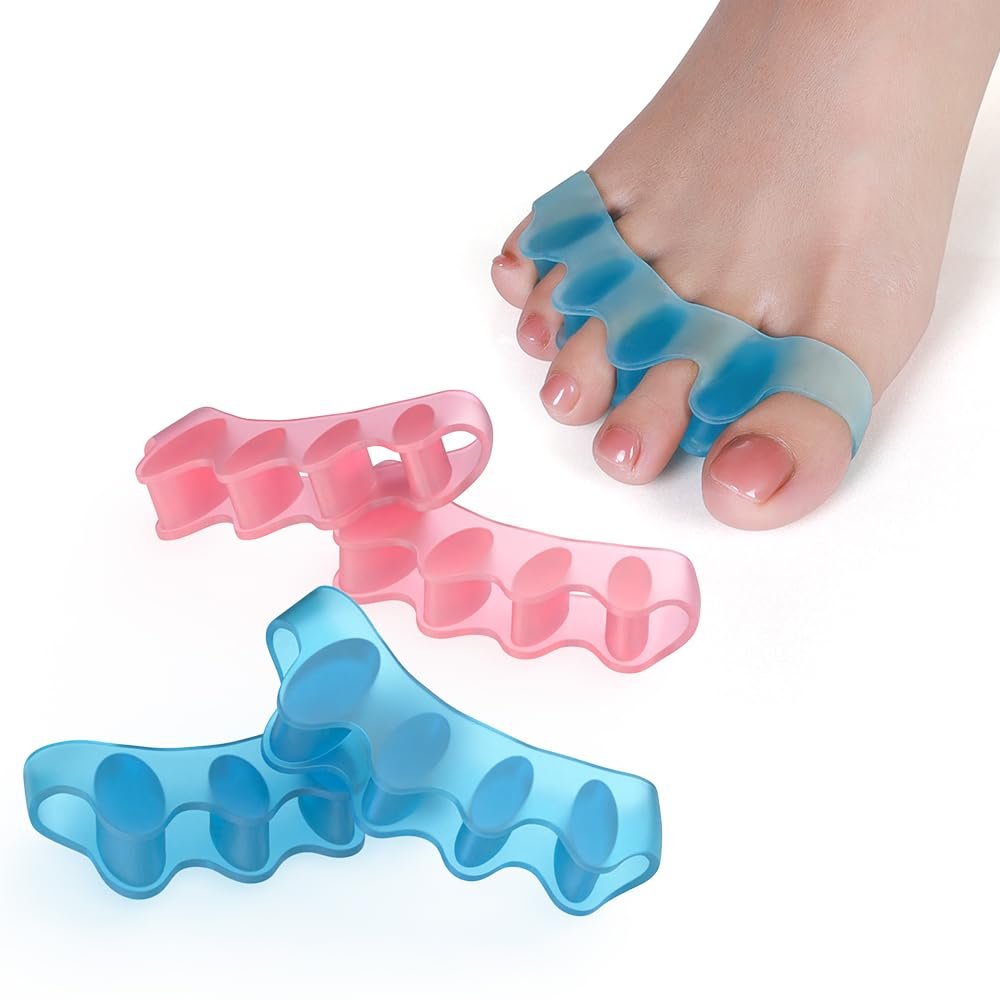 Sosede 4er-Pack Zehenspreizer, Ballenzeh-Korrektor für Frauen und Männer, Zehenabstandshalter zur Korrektur von Ballenzehen, Yoga-Zehen-Strecker, Big Toe Corrector, Gel-Trenner (Blau+Pink)